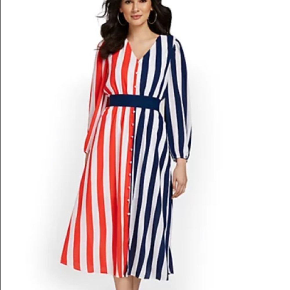 NWT Striped two tone midi shirt dress L